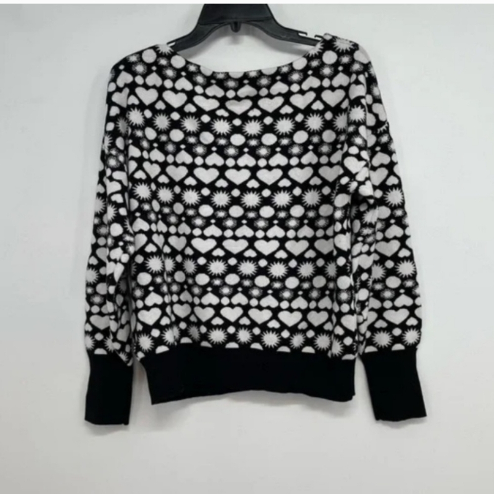 Anthropologie Maeve Boat Neck Sweater Black & White Heart SIZE LARGE - Picture 8 of 12